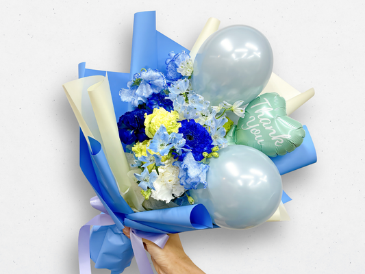 【未来へ羽ばたく】Blue系バルーン入り 卒業・送別ブーケ