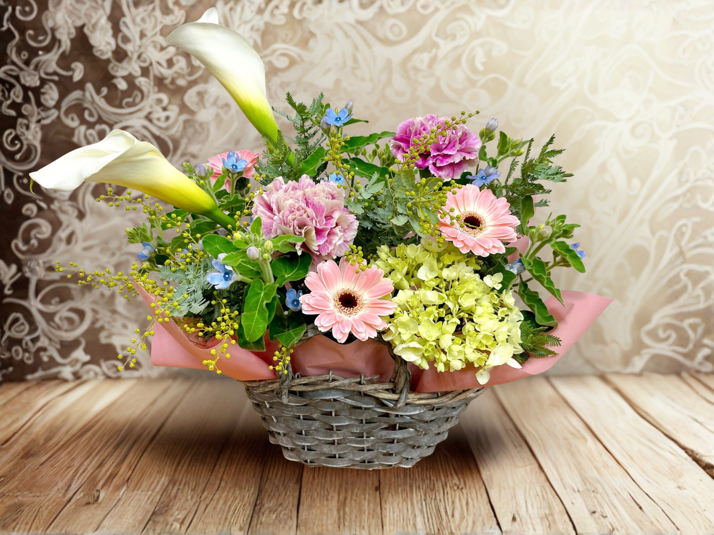 【やさしさを束ねて】カラーとガーベラのナチュラルアレンジメント